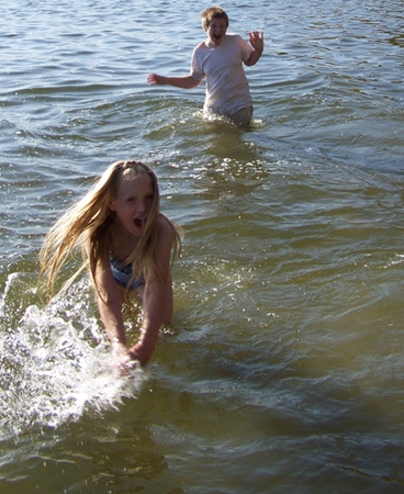 Nora and Corbin in the lake