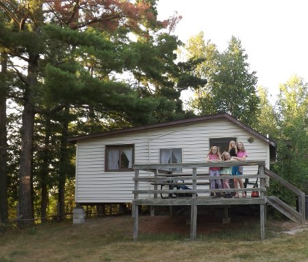the girls on the deck of our cabin