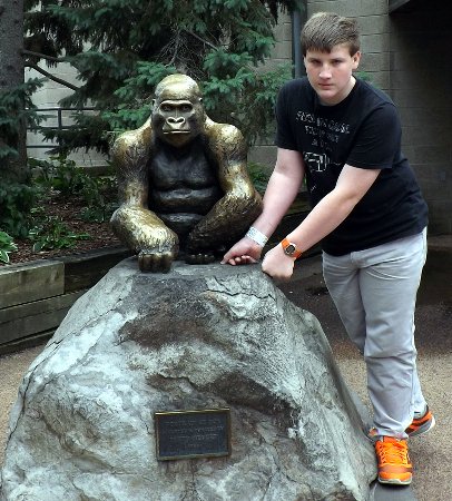 Corbin and a gorilla statue