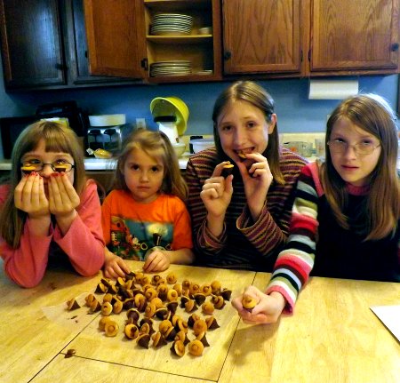 the girls with their acorn treats